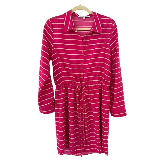 Collective Concepts Pink Striped Button Front Shirt Dress with Tie Waist M - Picture 2 of 8